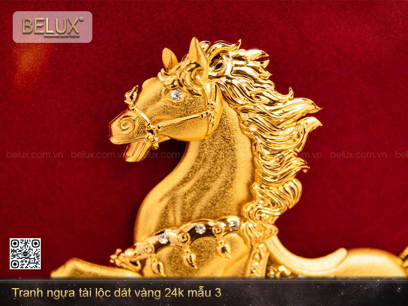 Tranh quà tặng bát mã dát vàng 24k mẫu 3